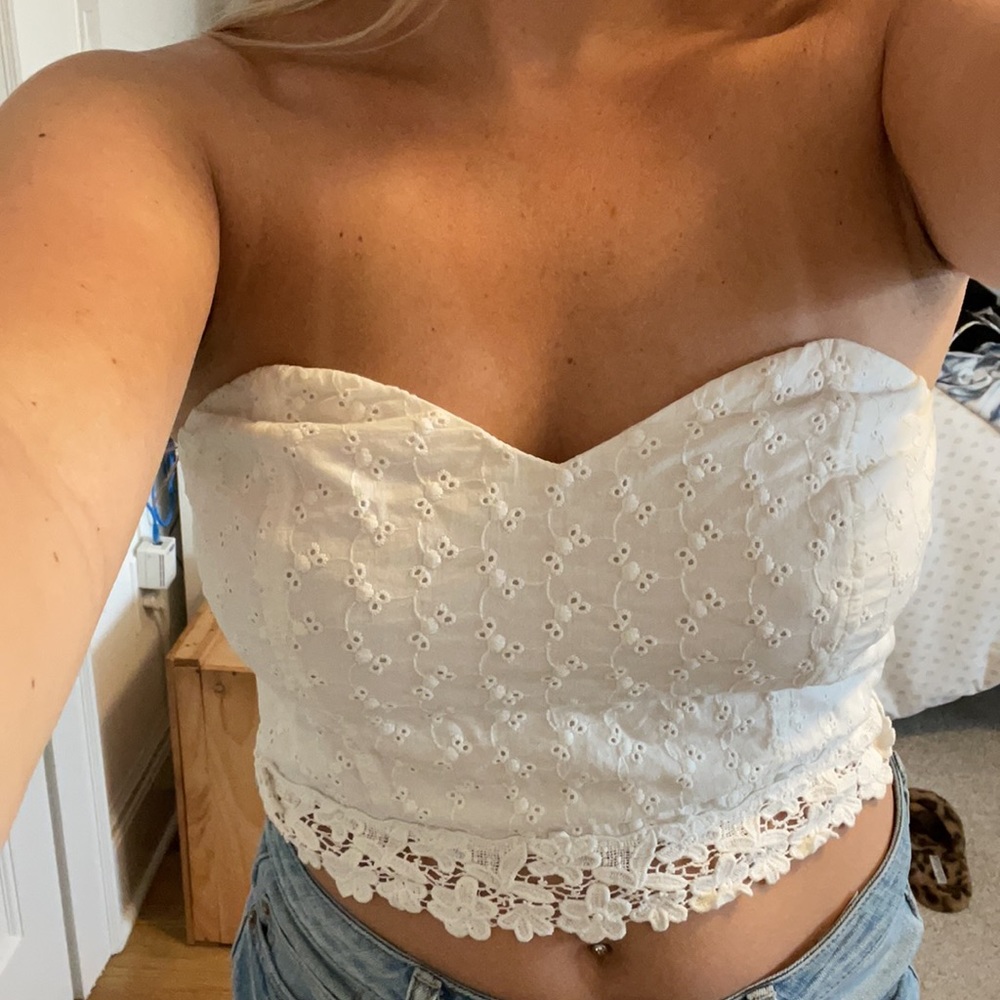 White Strapless Crop Top